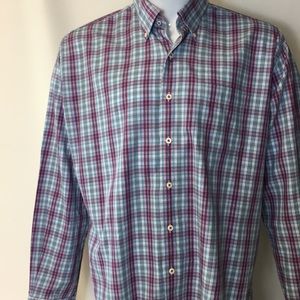 Peter Millar XL aqua/wine plaid shirt 100% Cotton